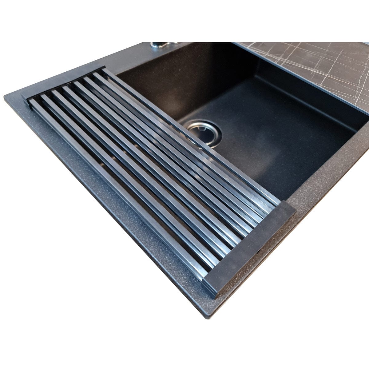 Scurgator multifunctional / Gratar / Suport vase pliabil negru CookingAid Folding Mat Black pentru chiuvete, cod:6033