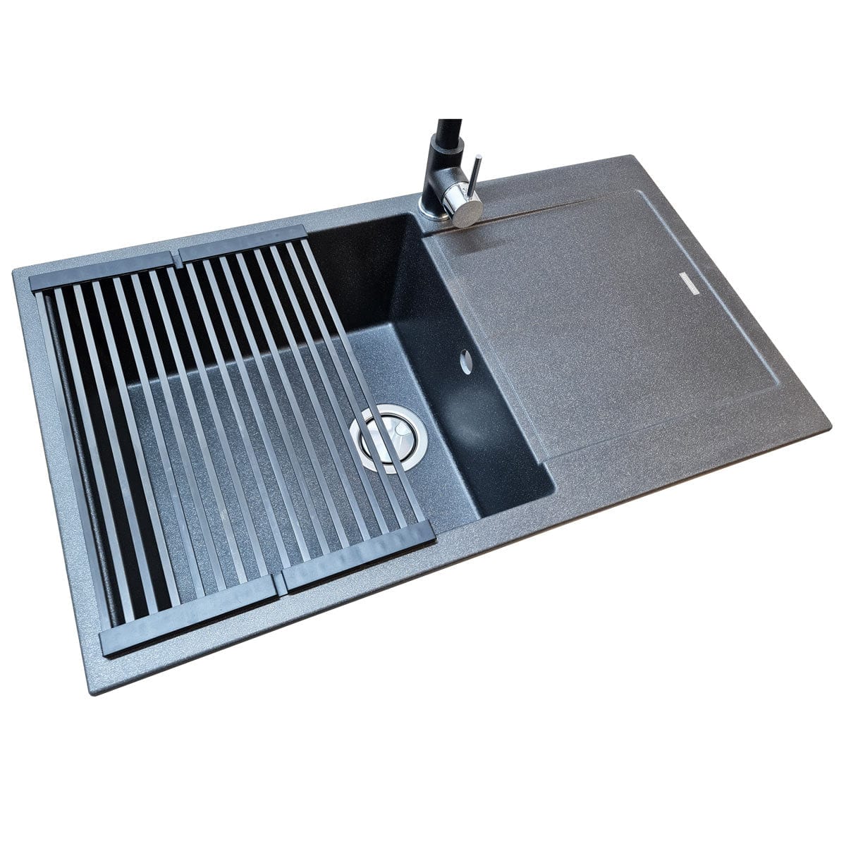 Scurgator multifunctional / Gratar / Suport vase pliabil negru CookingAid Folding Mat Black pentru chiuvete, cod:6033