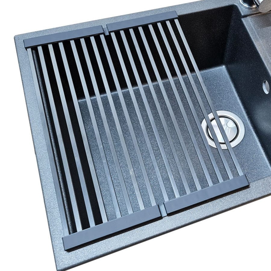 Scurgator multifunctional / Gratar / Suport vase pliabil negru CookingAid Folding Mat Black pentru chiuvete, cod:6033