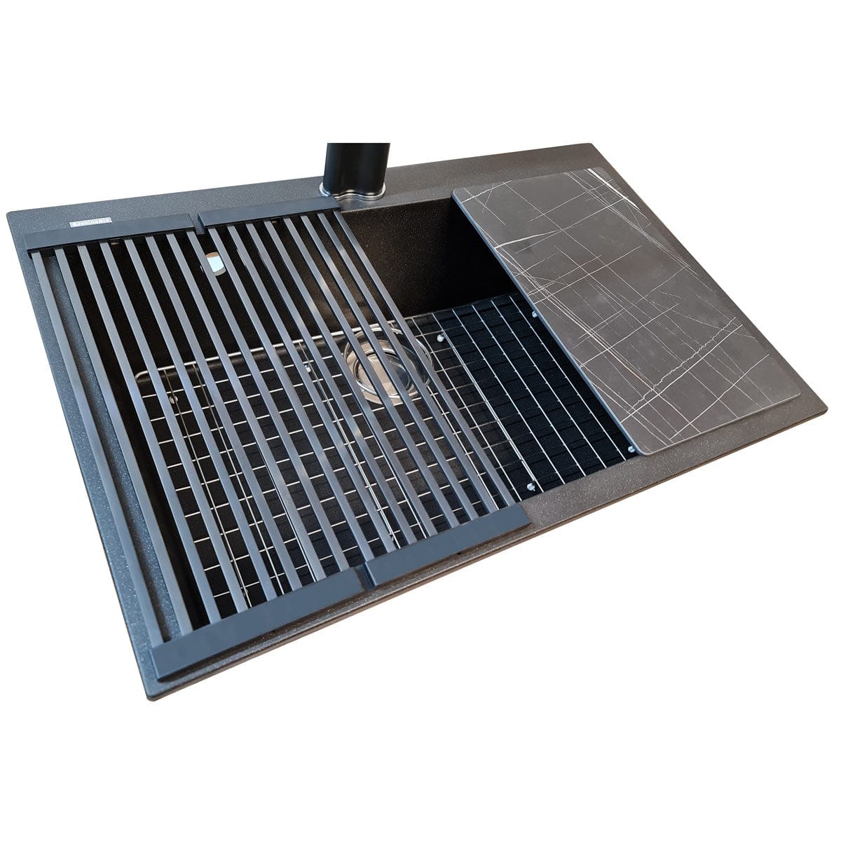 Scurgator multifunctional / Gratar / Suport vase pliabil negru CookingAid Folding Mat Black pentru chiuvete, cod:6033