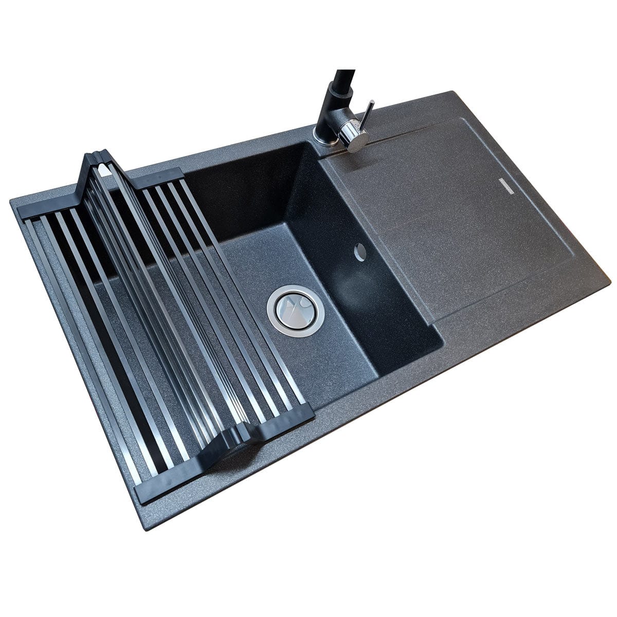 Scurgator multifunctional / Gratar / Suport vase pliabil negru CookingAid Folding Mat Black pentru chiuvete, cod:6033