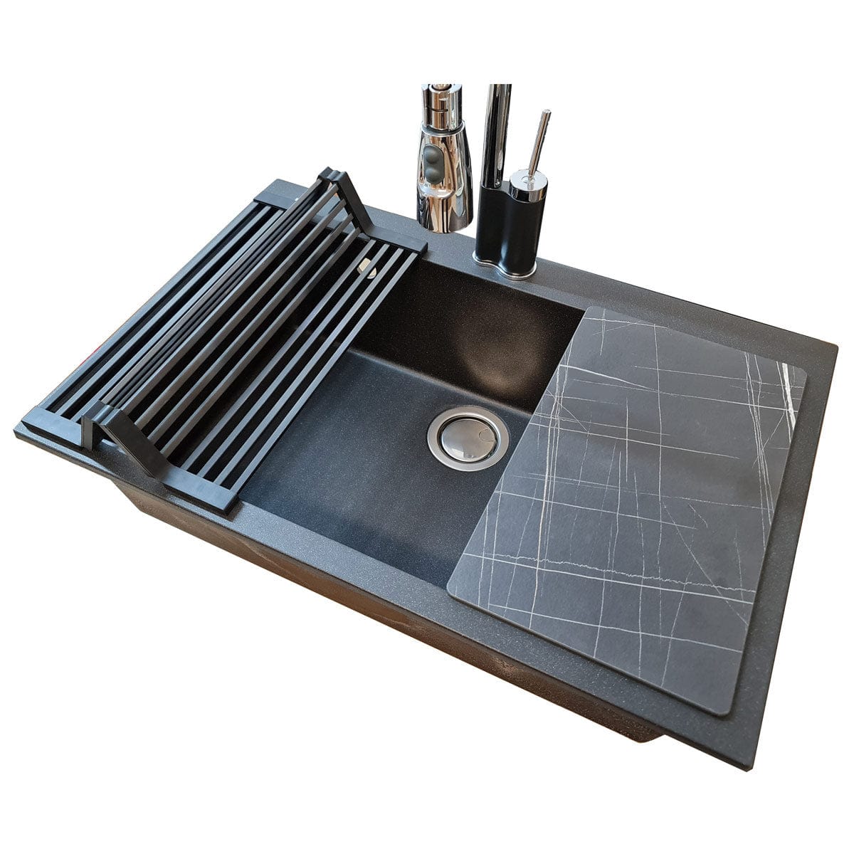 Scurgator multifunctional / Gratar / Suport vase pliabil negru CookingAid Folding Mat Black pentru chiuvete, cod:6033
