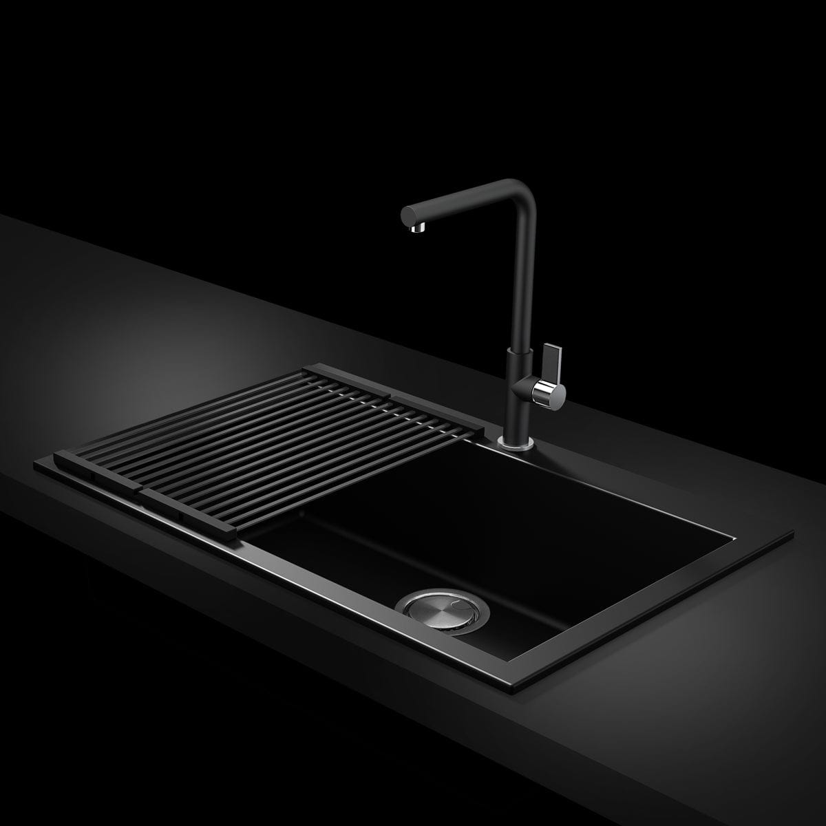 Scurgator multifunctional / Gratar / Suport vase pliabil negru CookingAid Folding Mat Black pentru chiuvete, cod:6033