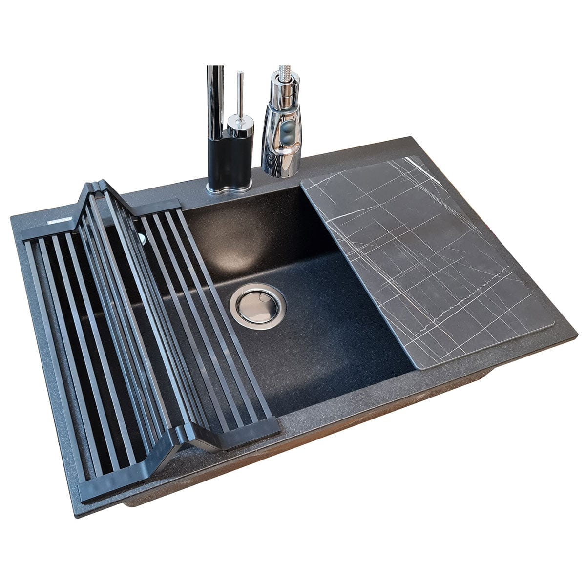 Scurgator multifunctional / Gratar / Suport vase pliabil negru CookingAid Folding Mat Black pentru chiuvete, cod:6033