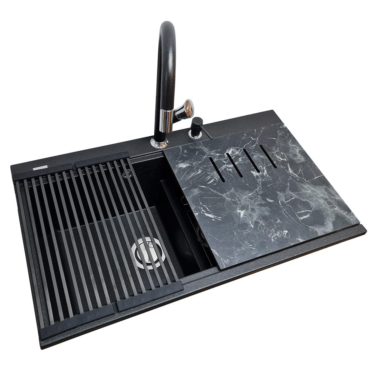 Scurgator multifunctional / Gratar / Suport vase pliabil negru CookingAid Folding Mat Black pentru chiuvete, cod:6033