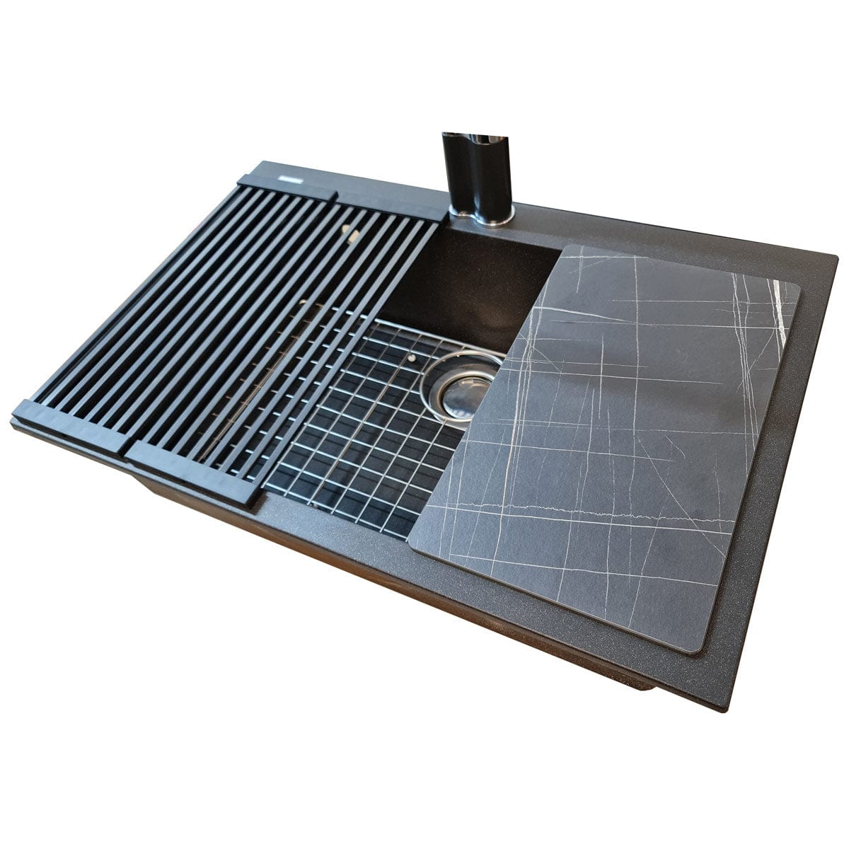 Scurgator multifunctional / Gratar / Suport vase pliabil negru CookingAid Folding Mat Black pentru chiuvete, cod:6033