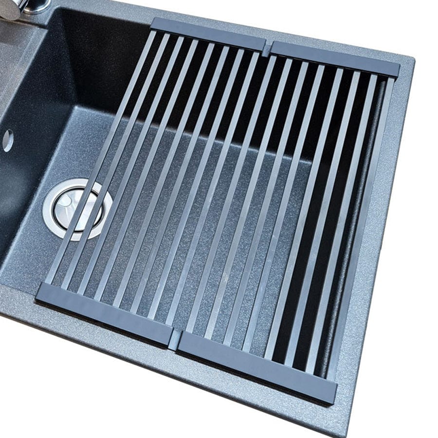 Scurgator multifunctional / Gratar / Suport vase pliabil negru CookingAid Folding Mat Black pentru chiuvete, cod:6033