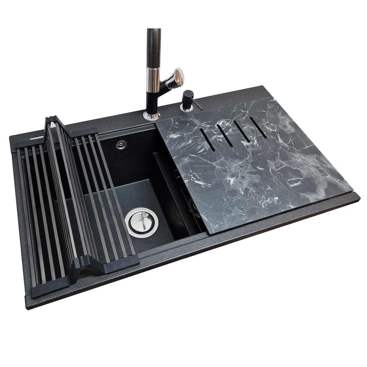 Scurgator multifunctional / Gratar / Suport vase pliabil negru CookingAid Folding Mat Black pentru chiuvete, cod:6033