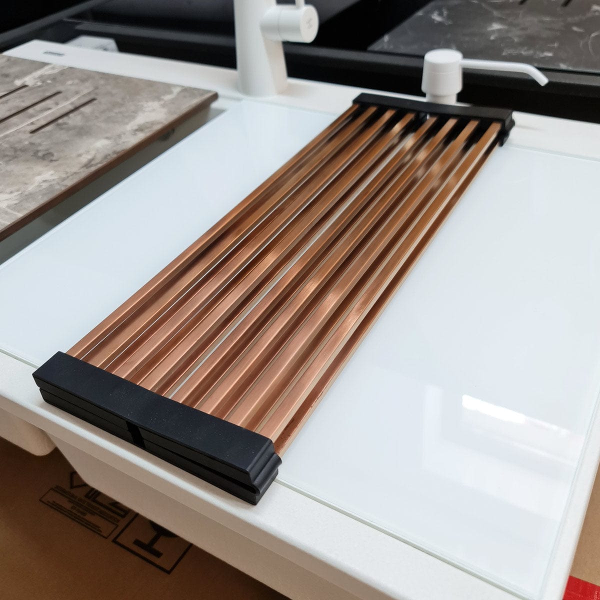 Scurgator multifunctional / Gratar / Suport vase pliabil negru, Folding Mat Copper / Cupru pentru chiuvete, cod:6032