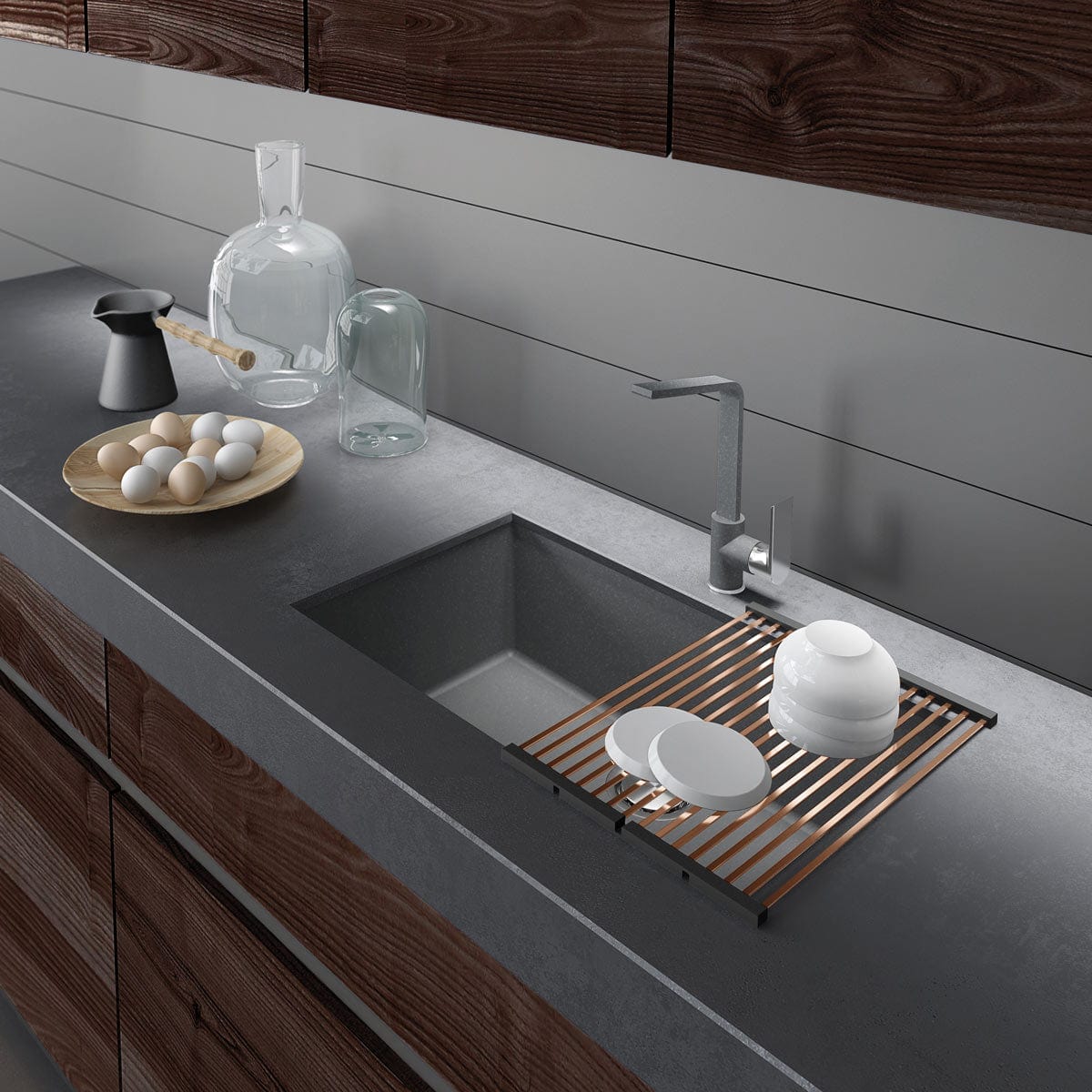 Scurgator multifunctional / Gratar / Suport vase pliabil negru, Folding Mat Copper / Cupru pentru chiuvete, cod:6032