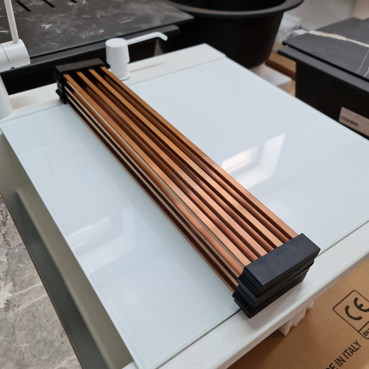 Scurgator multifunctional / Gratar / Suport vase pliabil negru, Folding Mat Copper / Cupru pentru chiuvete, cod:6032
