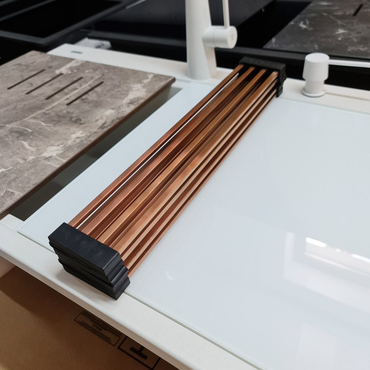 Scurgator multifunctional / Gratar / Suport vase pliabil negru, Folding Mat Copper / Cupru pentru chiuvete, cod:6032