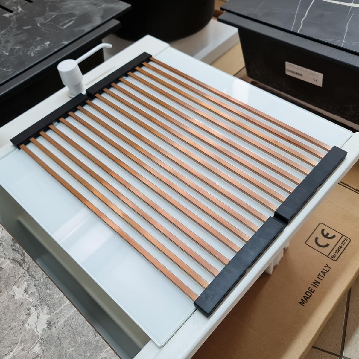 Scurgator multifunctional / Gratar / Suport vase pliabil negru, Folding Mat Copper / Cupru pentru chiuvete, cod:6032