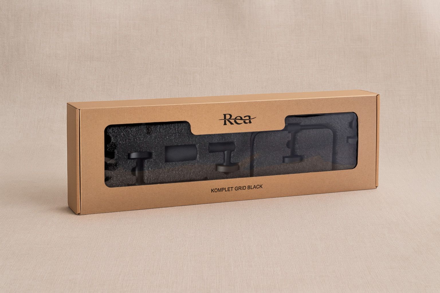 Set accesorii pentru baie Rea Grid, negru lucios, 4 piese