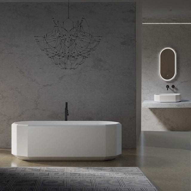 Set baie Beryl, cada de 170 cm, lavoar si oglinda, din compozit, alb  mat, MonBlari