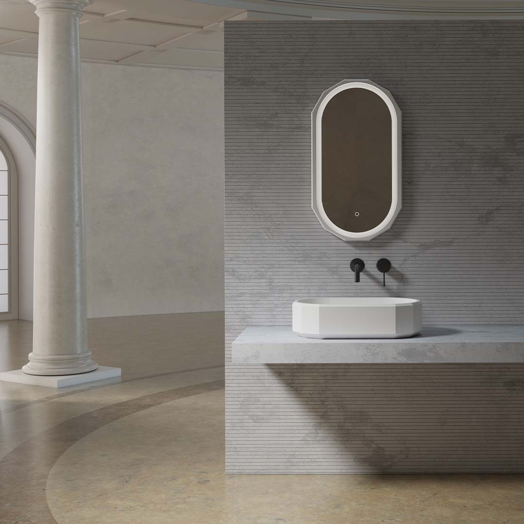 Set baie Beryl, cada de 170 cm, lavoar si oglinda, din compozit, alb  mat, MonBlari