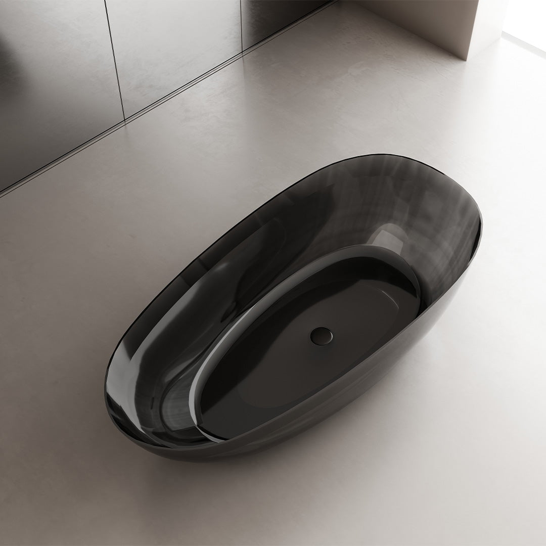 Set baie, cada de 160 cm cu lavoar freestading, din rasina, negru transparent, MonBlari