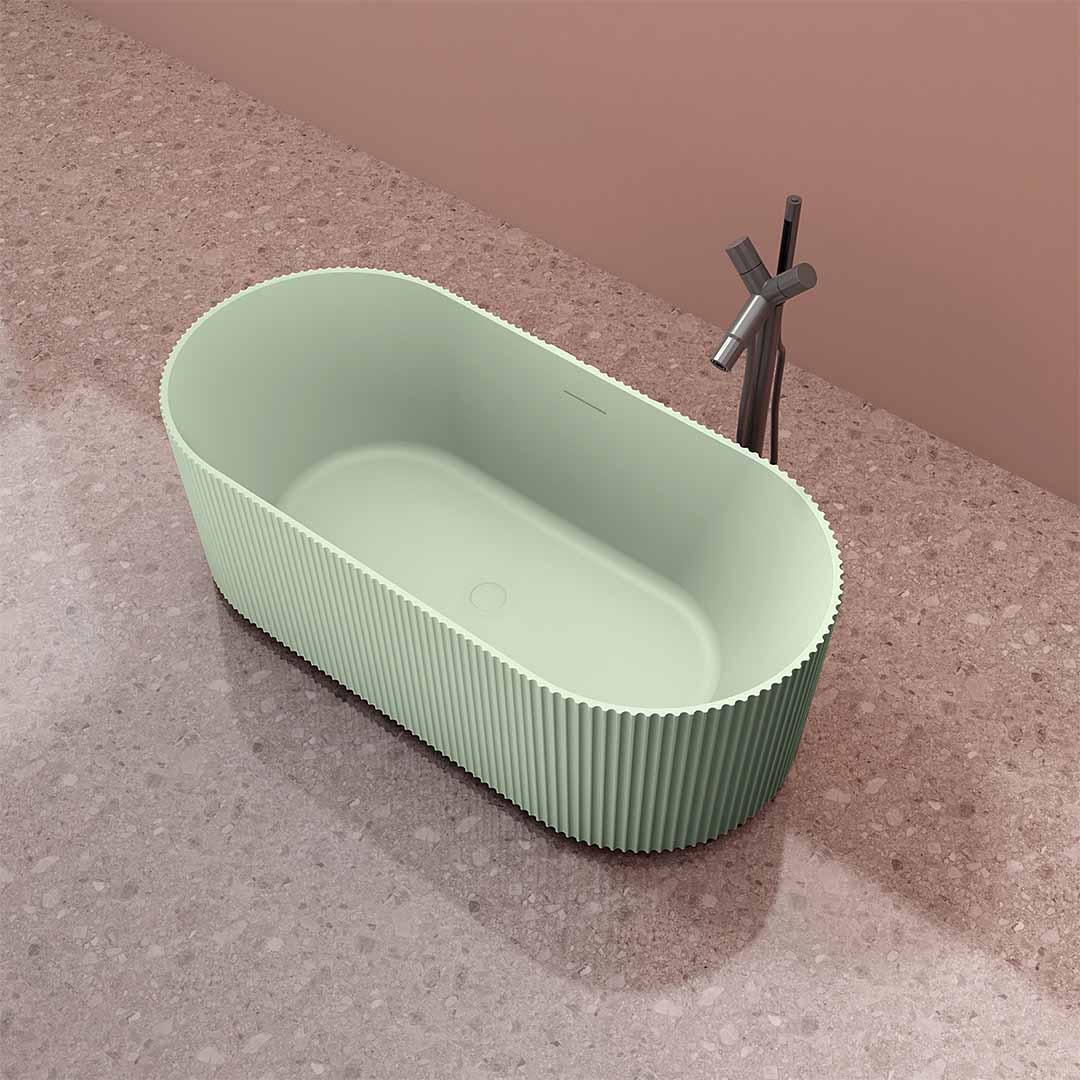 Set baie, cada de 170 cm, lavoar si oglinda, din compozit, verde mat, MonBlari