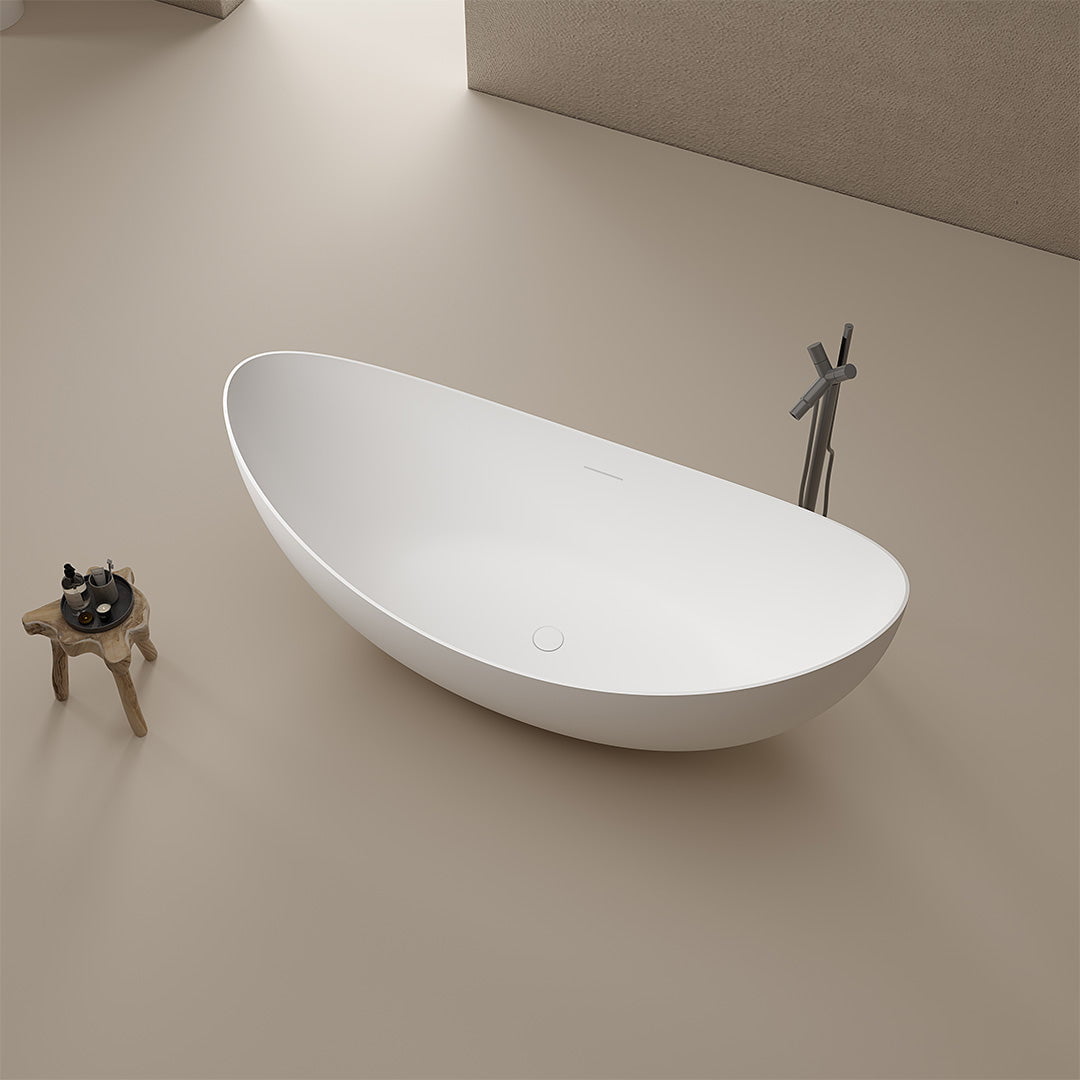 Set baie, cada de 180 cm freestanding cu lavoar pe blat, din compozit, alb lucios, MonBlari