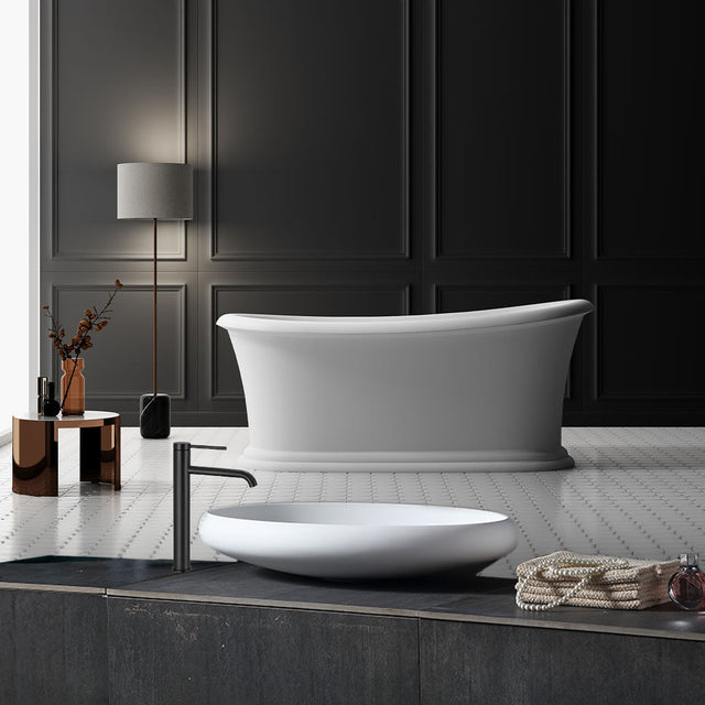 Set baie, cada freestanding din acril si lavoar pe blat din compozit, alb mat, MonBlari