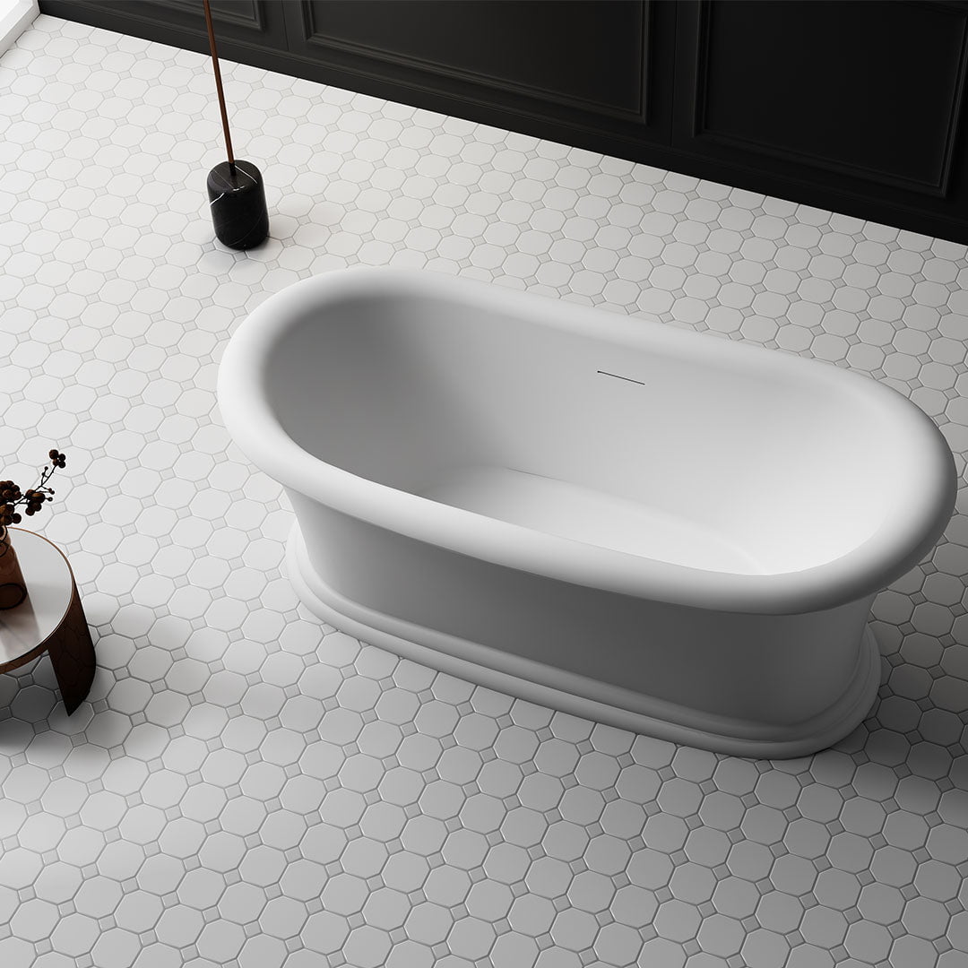 Set baie, cada freestanding din acril si lavoar pe blat din compozit, alb mat, MonBlari