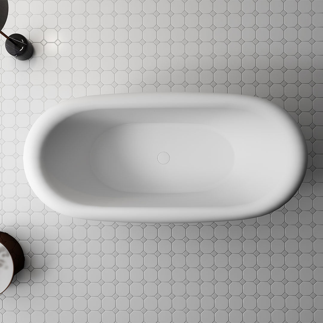 Set baie, cada freestanding din acril si lavoar pe blat din compozit, alb mat, MonBlari