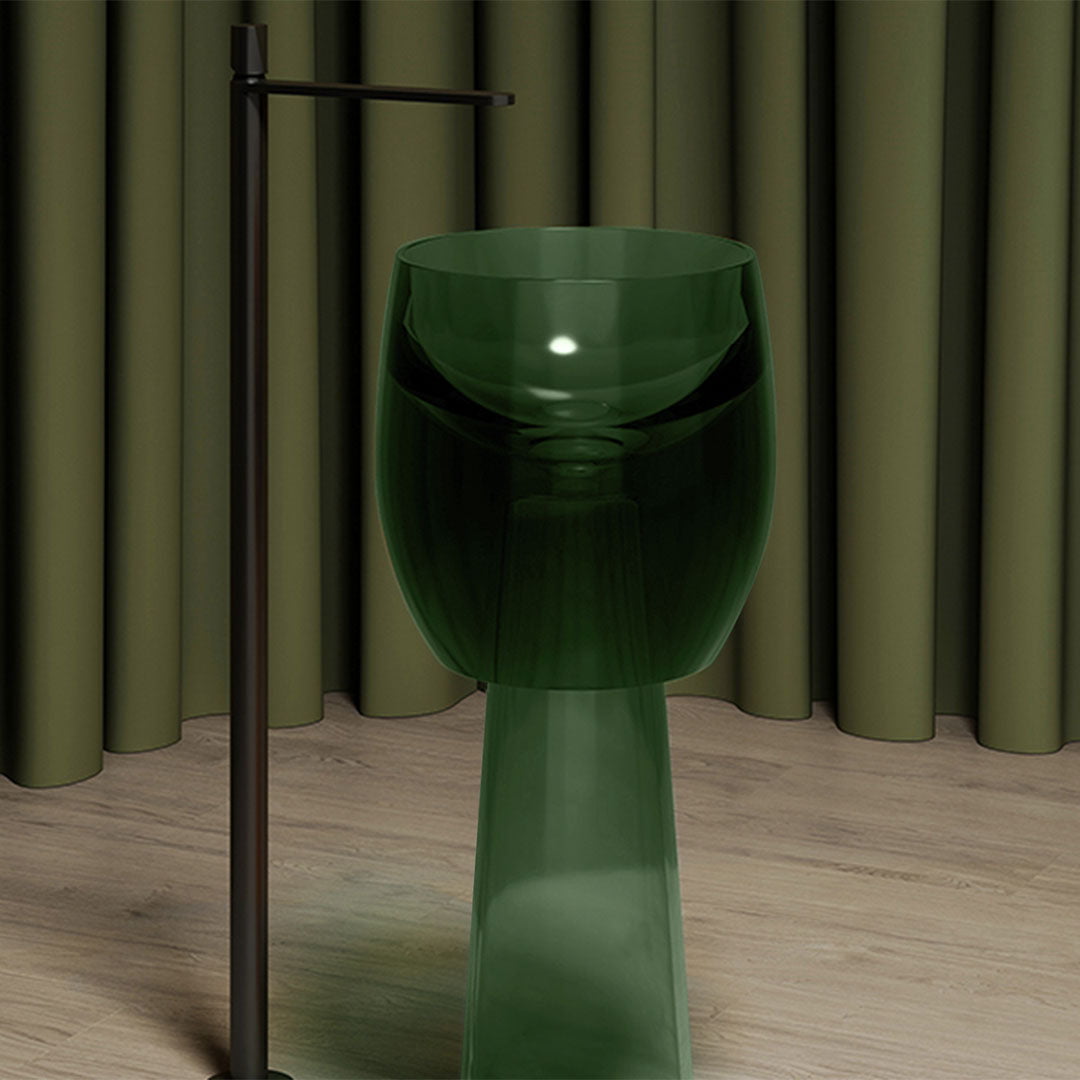 Set baie, cada si lavoar freestanding cu oglinda, din rasina, verde transparent, MonBlari