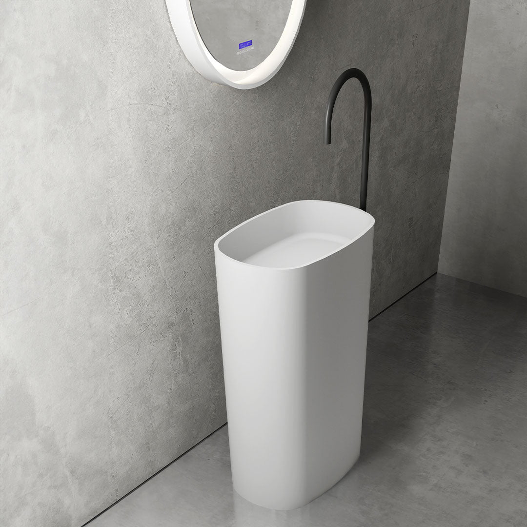 Set baie, cada suspendata 180 cm si lavoar freestanding, din compozit, alb mat, MonBlari