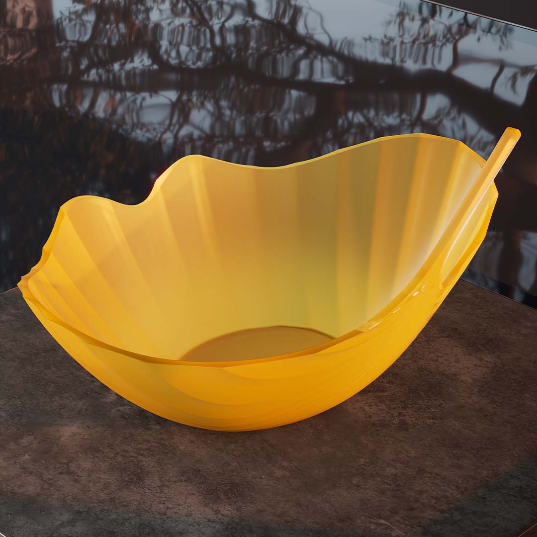 Set baie Ginknova, cada si lavoar in forma de floare, din rasina, galben, MonBlari