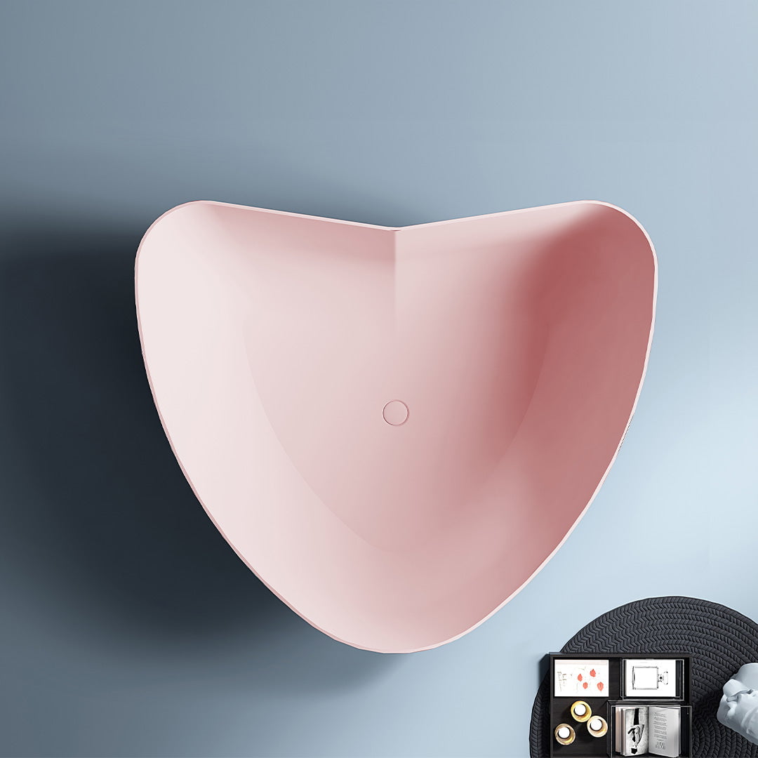 Set baie Hearth, cada freestanding din acril de 150 cm in forma de inima si lavoar pe blat din compozit, roz mat, MonBlari