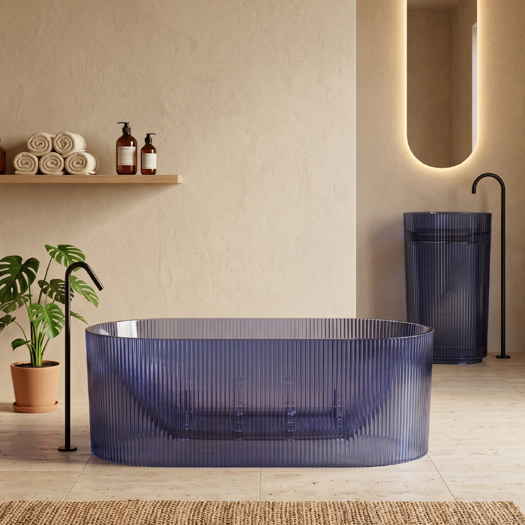 Set baie transparent, cada cu functie jacuzzi si lavoar freestanding, din rasina, albastru, MonBlari