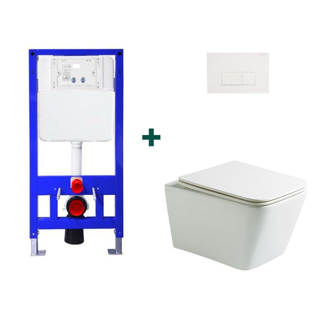 Set baie vas WC Setubal alb lucios cu cadru incastrat si clapeta alba, Elysium