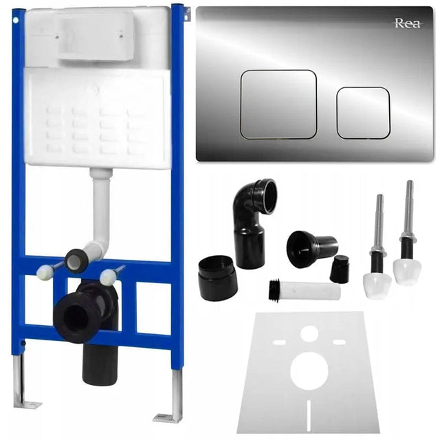 Set cadru încastrat pentru vas WC, buton tip F, argintiu