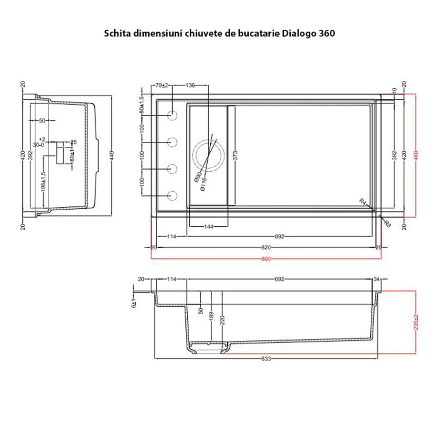 Set chiuveta bucatarie compozit ceramic Invisible Dialogo 360 Workstation Black Matt Neagra cu ventil scurgere negru, capac zona scurgere negru si accesorii montaj, 860x460x220mm