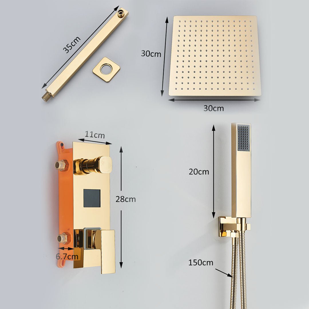 Set de dus cu para patrata de 30 cm, afisaj digital cu LED, auriu, cod 1455