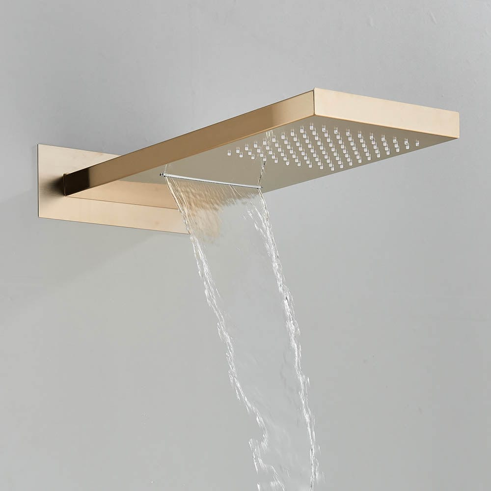 Set de dus cu para tip cascada, cu termostat, auriu mat,  3 functii de curgere a apei, cod 1584