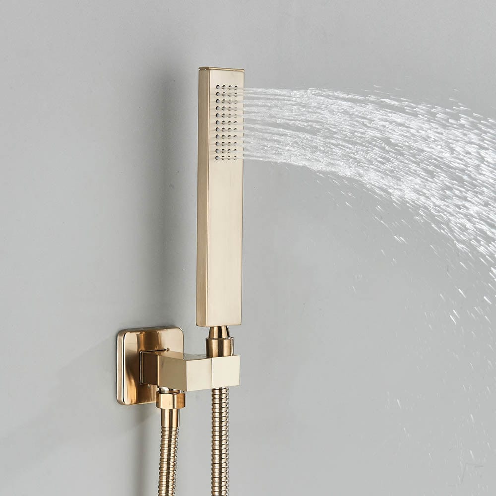 Set de dus cu para tip cascada, cu termostat, auriu mat,  3 functii de curgere a apei, cod 1584