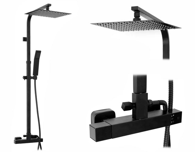 Set de dus cu termostat Rea Fenix Milan, negru mat
