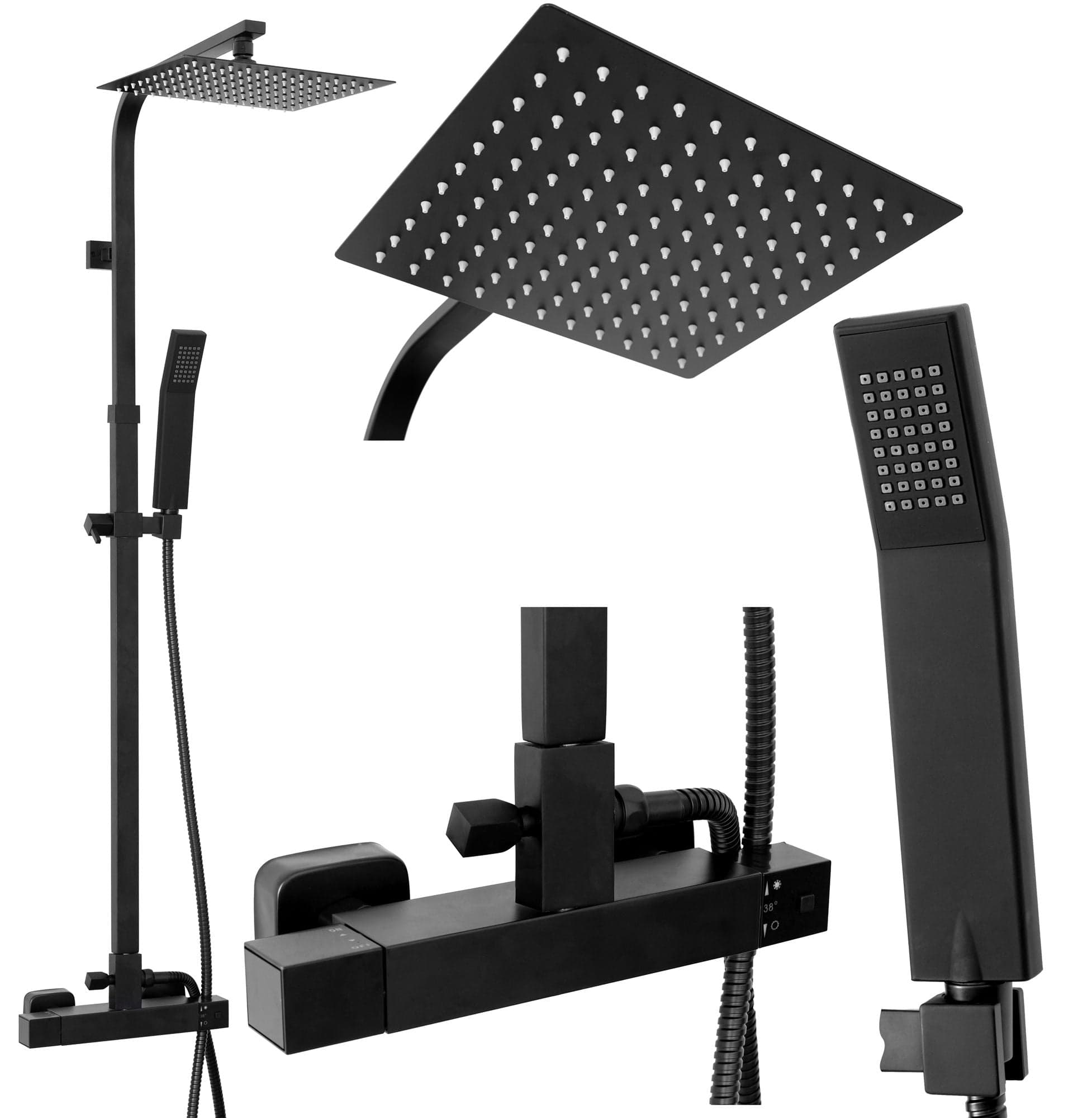 Set de dus cu termostat Rea Fenix Milan, negru mat
