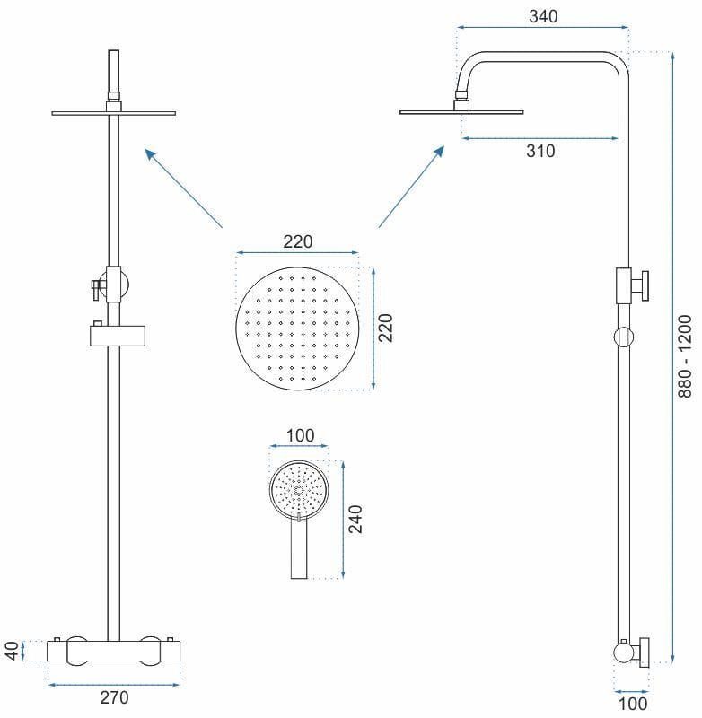 Set de dus cu termostat Rea Parot, auriu periat