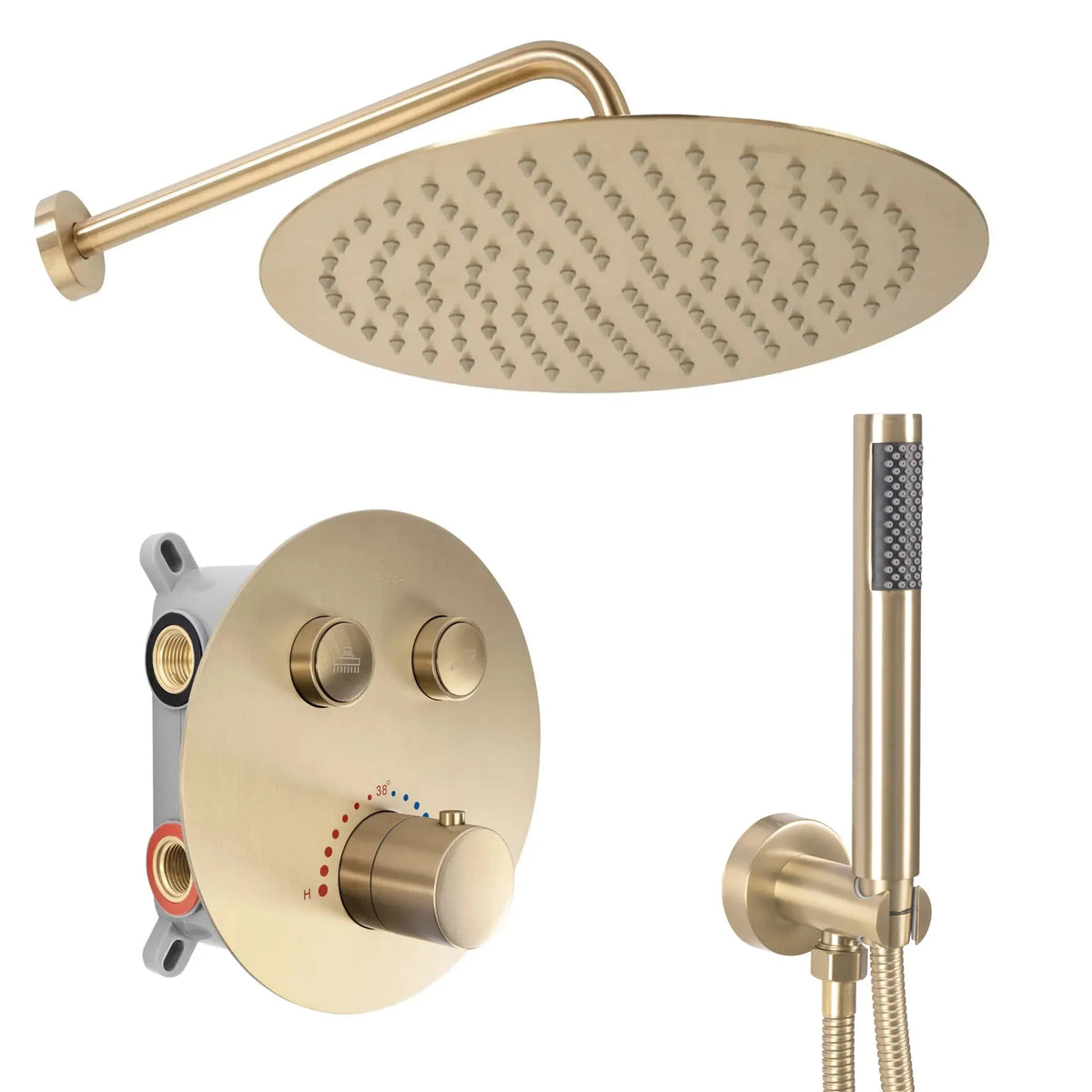 Set de dus incastrat cu termostat Rea Lungo + box, auriu mat
