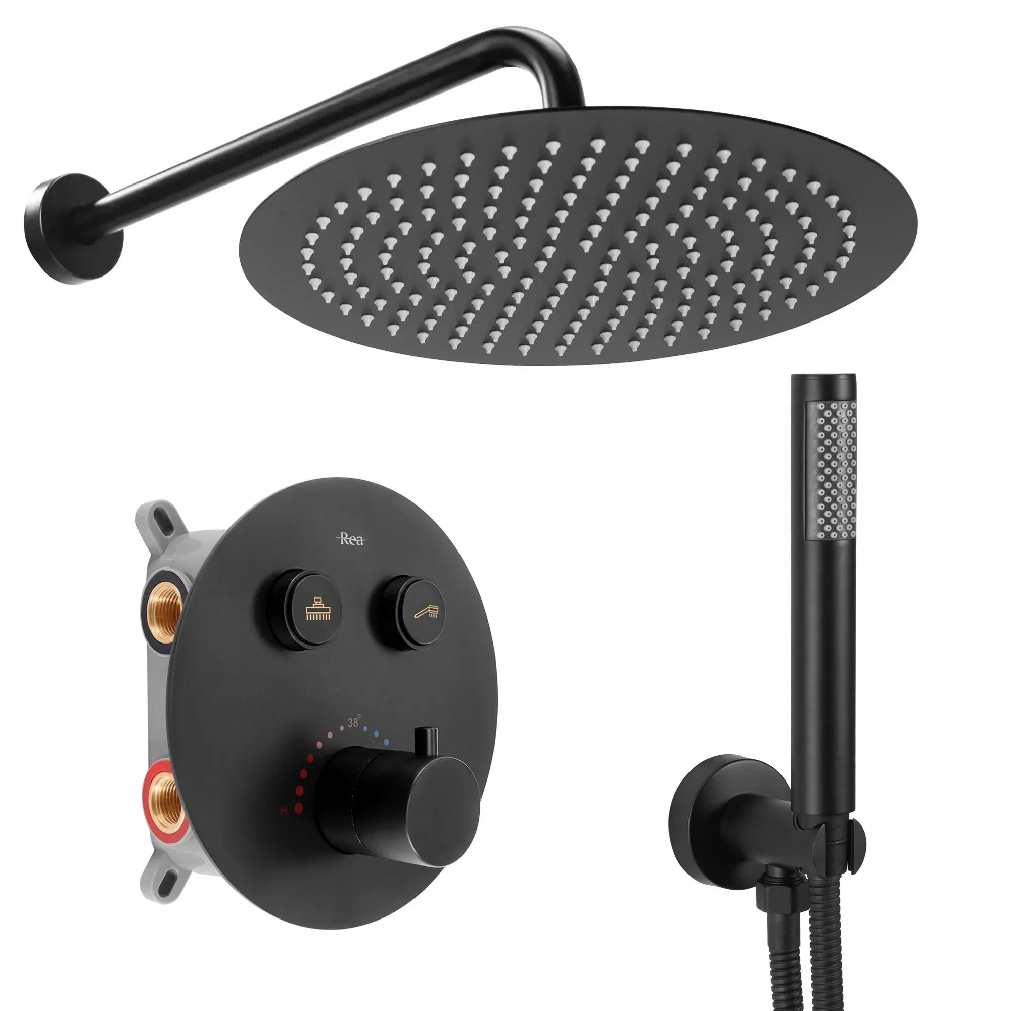 Set de dus incastrat cu termostat Rea Lungo + box, negru mat