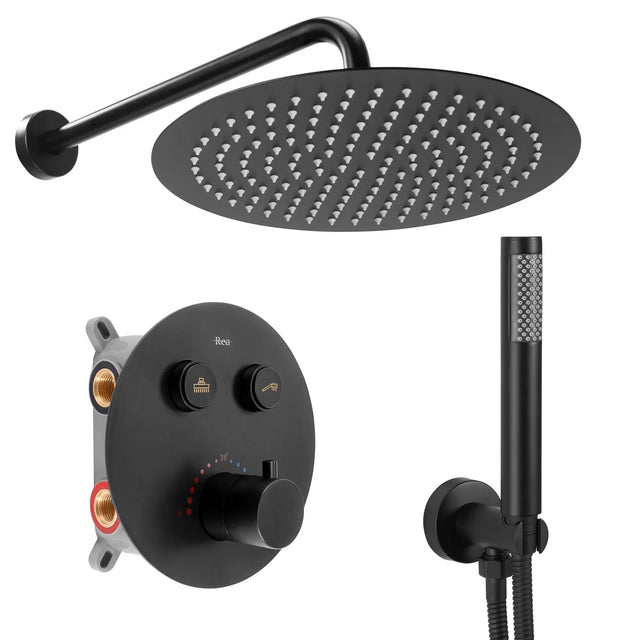 Set de dus incastrat cu termostat Rea Lungo + box, negru mat