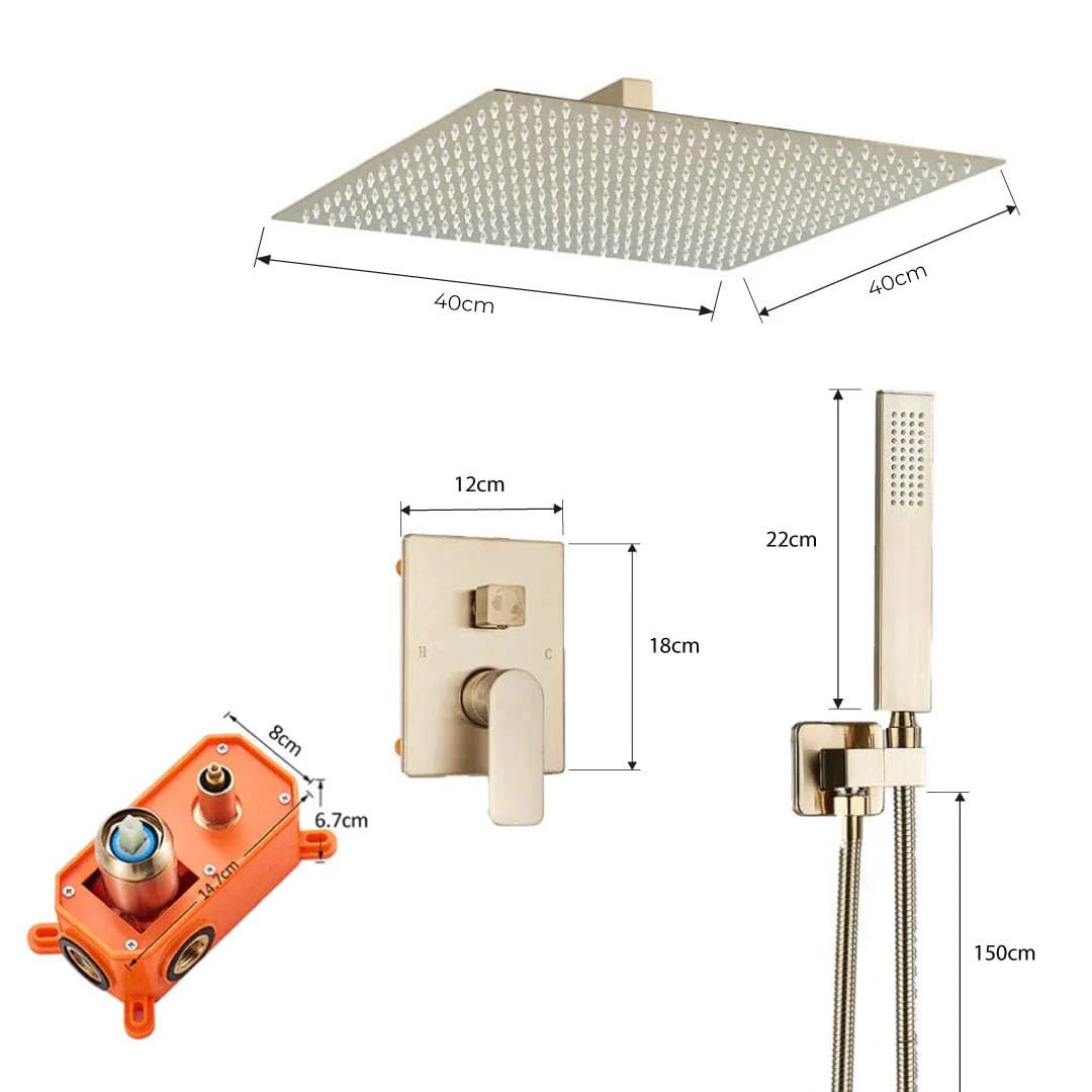 Set de dus tip ploaie , auriu nichelat (semi-lucios), para 40 cm, cu 2 functii de curgere, cod 1454