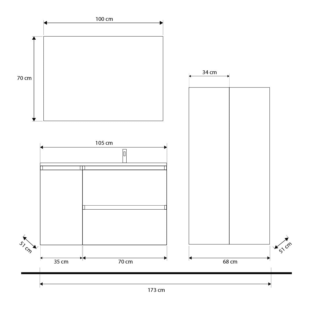 Set mobilier baie albastru mat, coloana suspendata, lavoar incastrat alb și oglindă, 104 cm, SaviniDue Armonia
