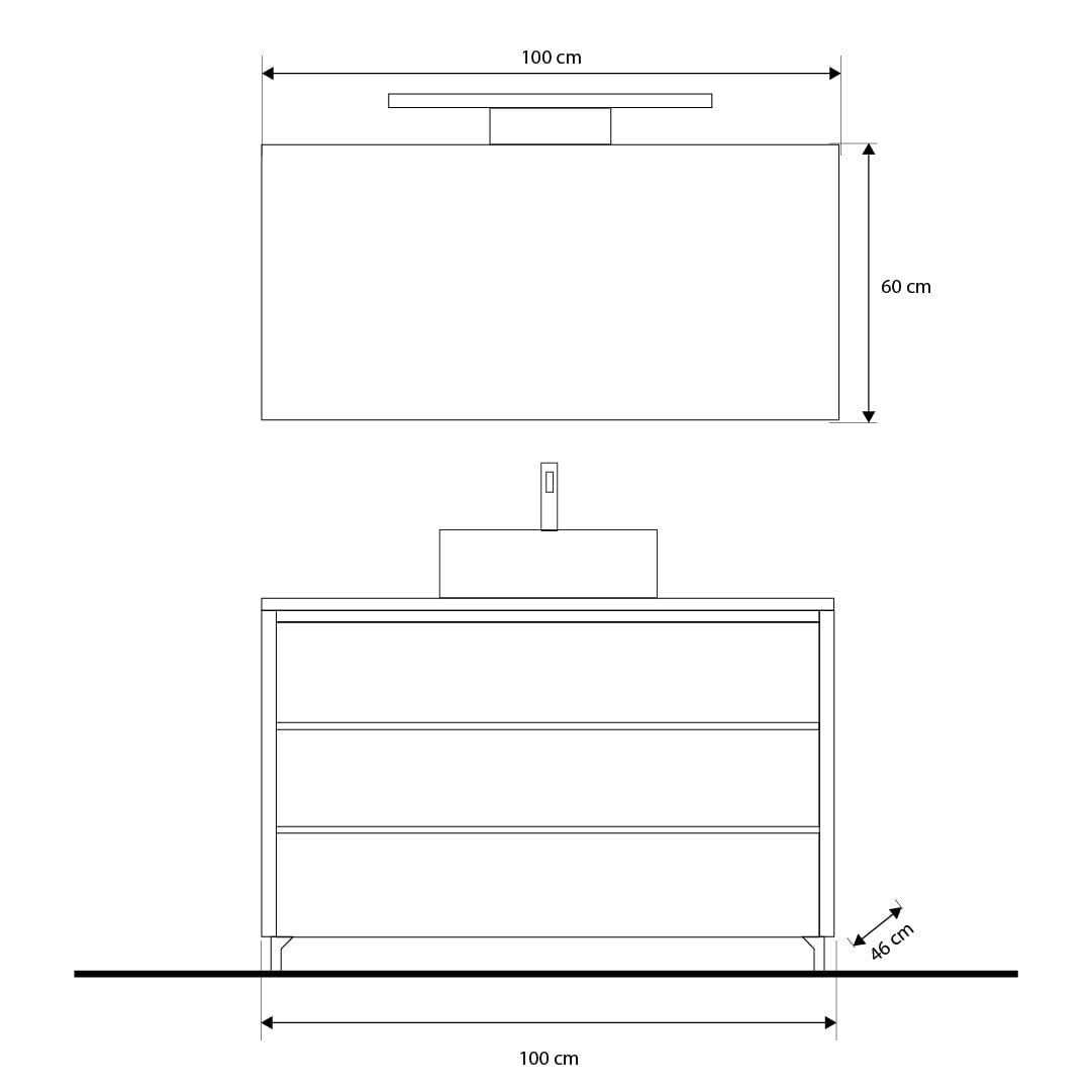 Set mobilier baie imitatie lemn cu alb, lavoar alb, lampa și oglindă, 100 cm, SaviniDue Lisbona