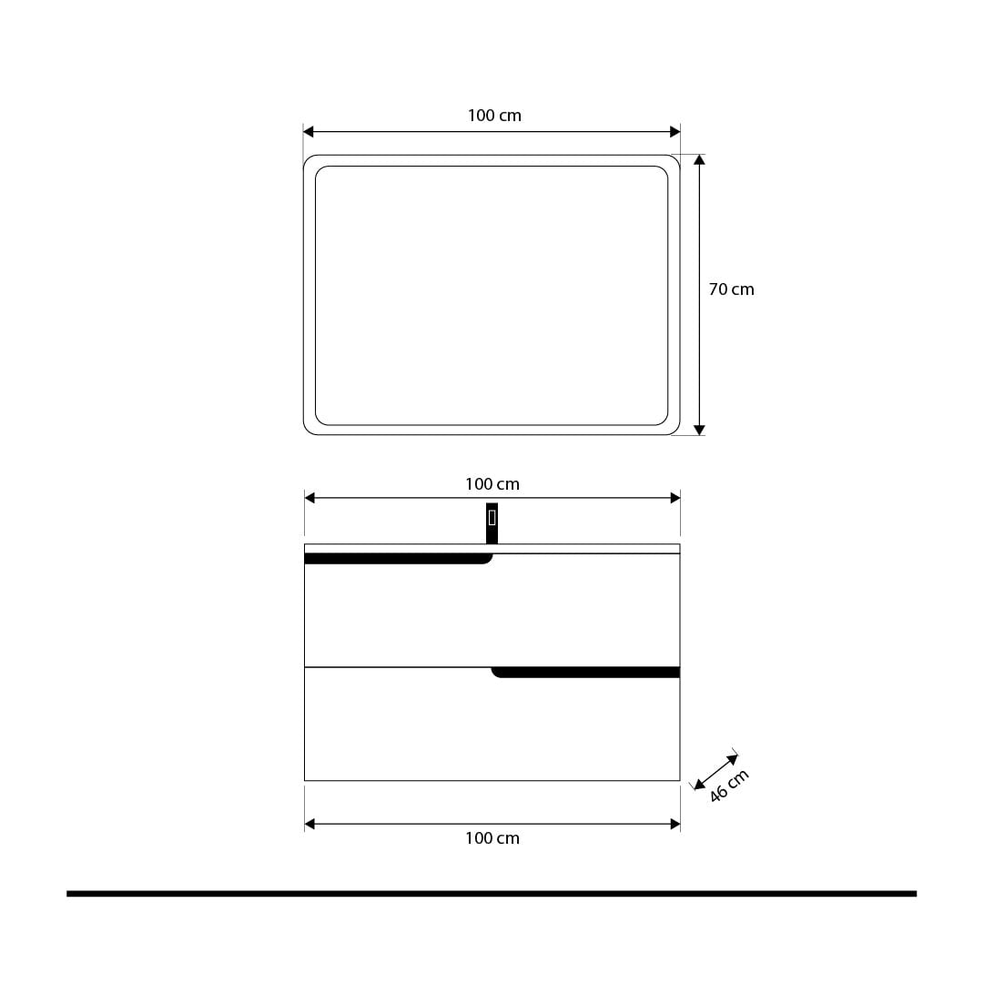 Set mobilier baie suspendat alb mat cu lavoar alb și oglindă, 100 cm, cu riflaje Plissetatto, SaviniDue Winter