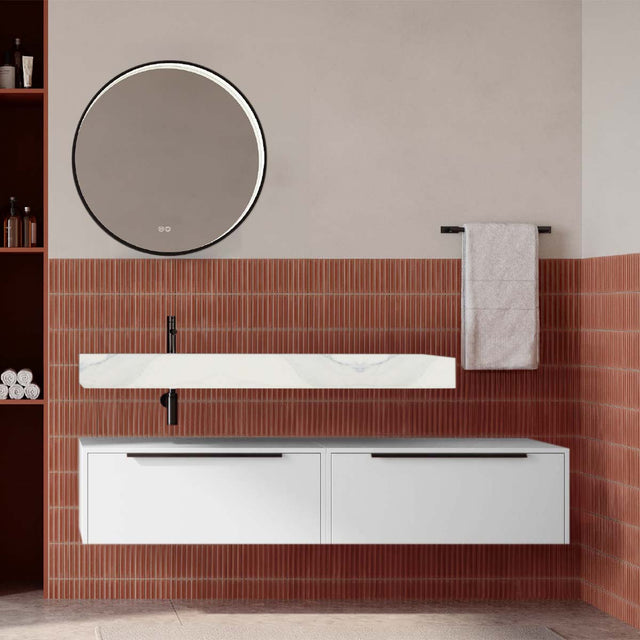 Set mobilier baie suspendat alb mat cu lavoar imitație marmură alba și oglindă, 160 cm, SaviniDue Iconica