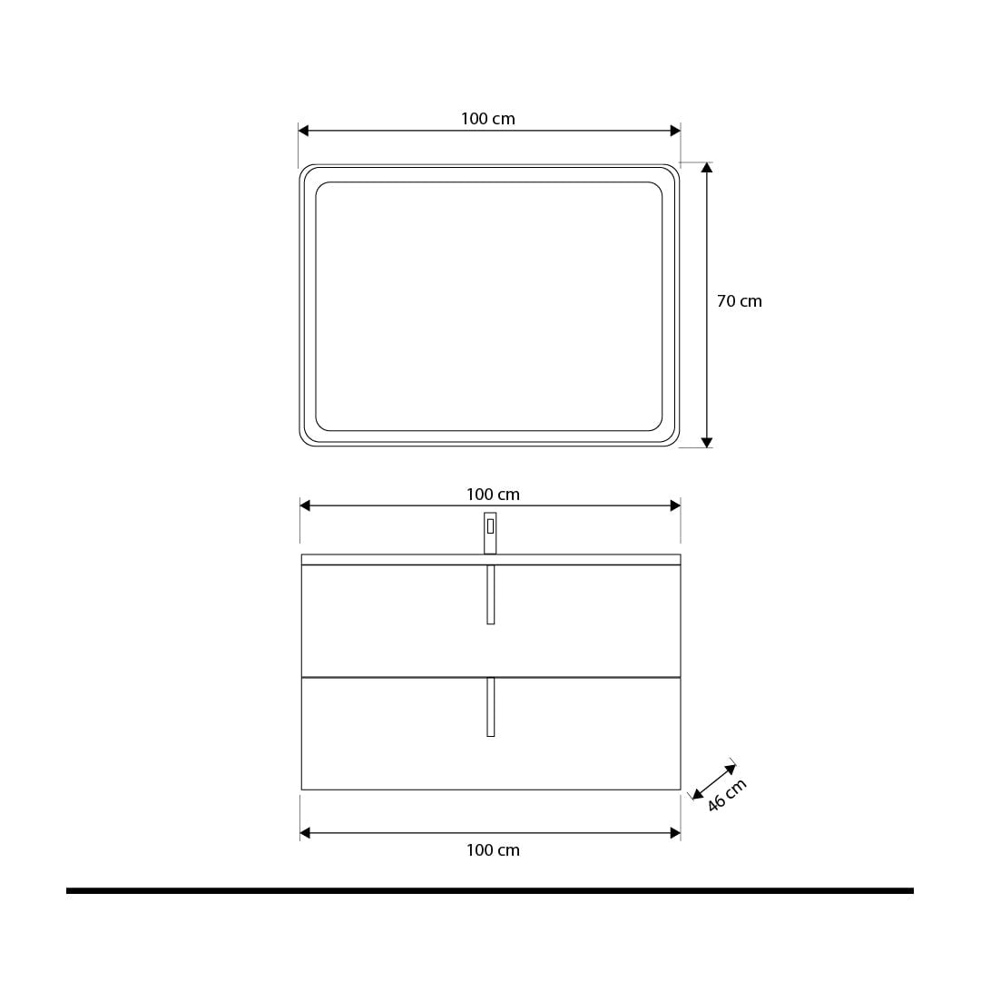 Set mobilier baie suspendat gri, lavoar negru mat, oglinda, 100 cm, SaviniDue Lyra