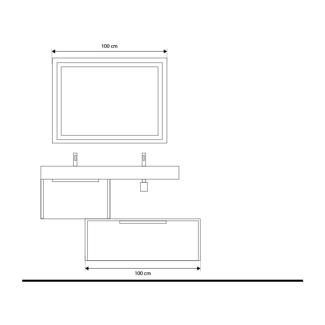 Set mobilier baie suspendat gri urban, lavoar negru mat și oglinda, 140 cm, SaviniDue Iconica